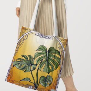 White tote bag psd mockup women’s apparel Nyári monstera vászontáskán